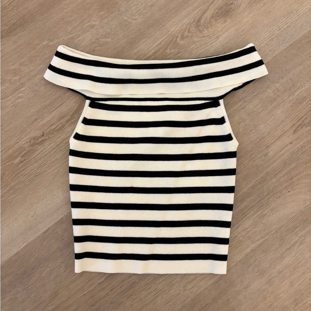 H&M Black and White Striped Off Shoulder Top